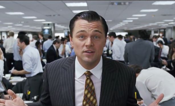 picture of Leonardo De Caprio who plays a stock broker in wolf of wall street